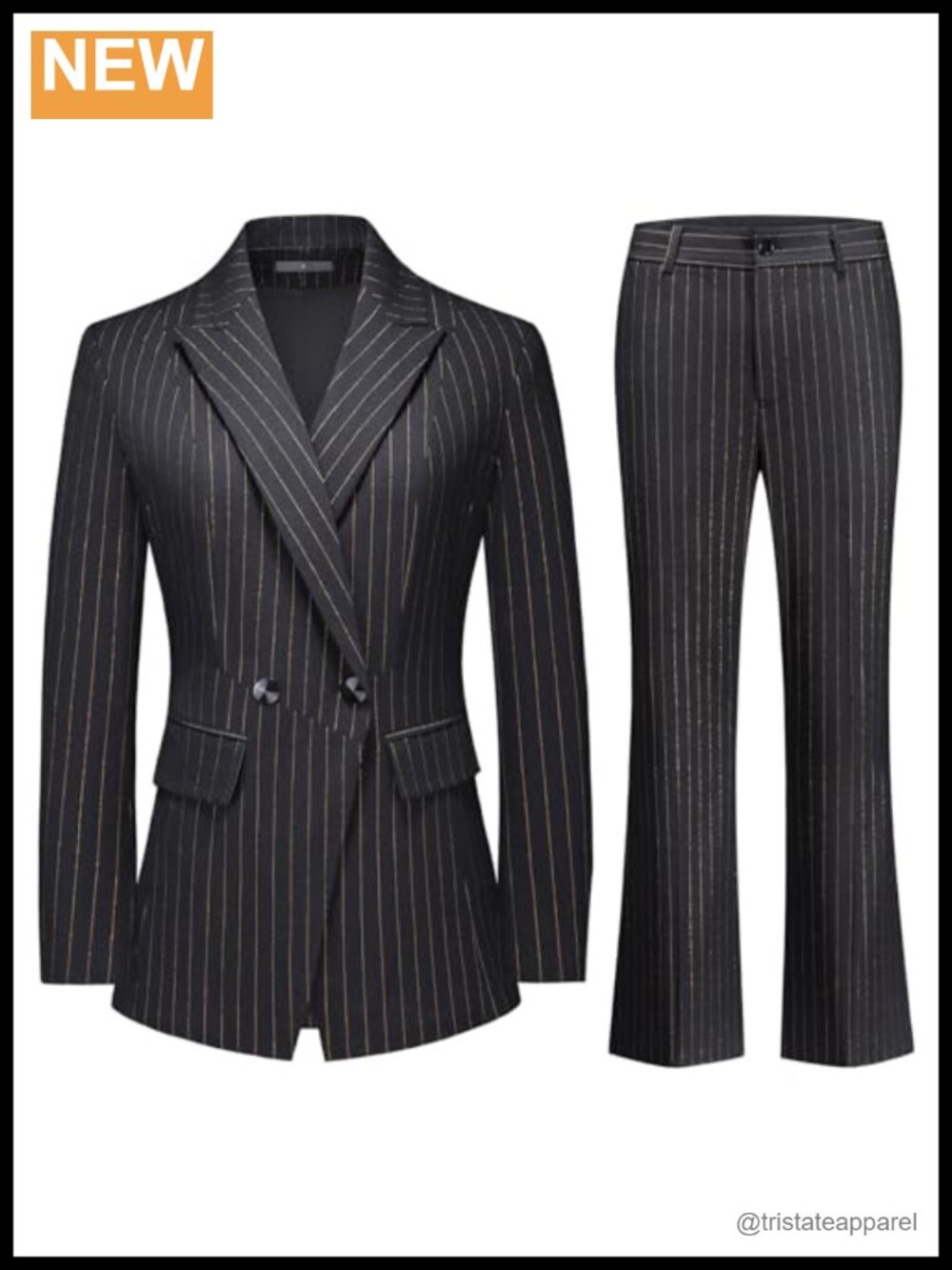 Women's Striped Pantsuit Double Breasted Blazer & Bootcut Trousers 2-Piece Set